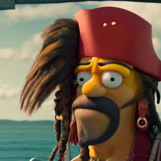 Image similar to A still of Homer Simpson as Jack Sparrow