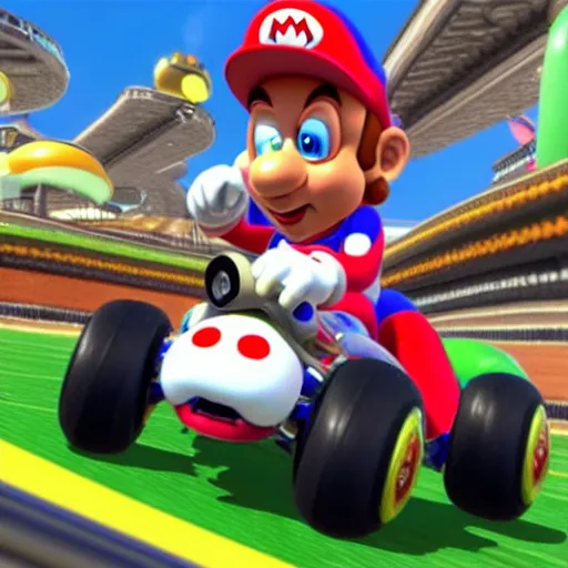 Prompt: crazy frog in mario kart 8