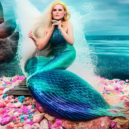 Image similar to Kristen Bell as a mermaid, vogue, perfect face, intricate, Sony a7R IV, symmetric balance, polarizing filter, Photolab, Lightroom, 4K, Dolby Vision, Photography Award