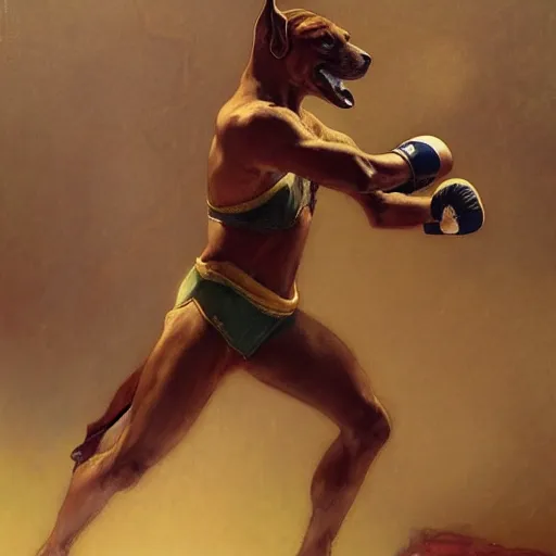 Prompt: anubis as a boxer ready to take on the world champ, 4 k, trending on artstation, by gaston bussiere, craig mullins, artgerm, greg rutkowski, alphonse mucha