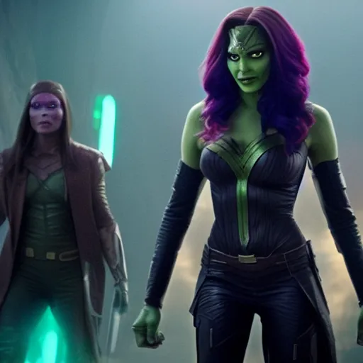 Image similar to Film still of Gal Gadot as Gamora, from Guardians of the Galaxy Vol. 2 (2017)