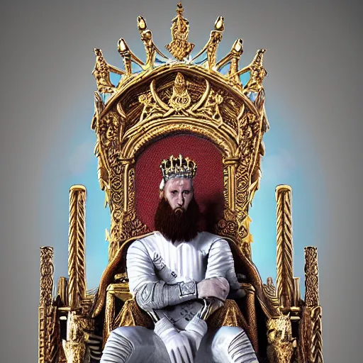 Image similar to sergio ramos as a king on throne, 4 k post processing, unreal engine, aesthetic!!!!!!!, intricate, ultra detailed, artstation style