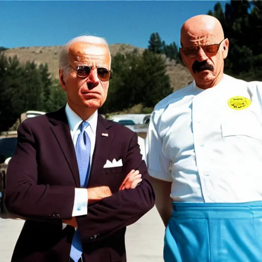 Image similar to Joe biden and Walter White in Los Pollos Hermanos