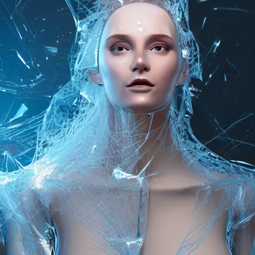 Image similar to a highly detailed digital image of a futuristic woman elegantly wrapped with ice shards, by Andrea Chiampo, artstation and Frederik Heyman, extremely detailed woman, stunning volumetric lighting, hyper realism, fantasy 4k