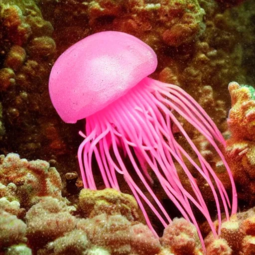 Prompt: pink jellyfish hits Sponge Bob with a metal sieve