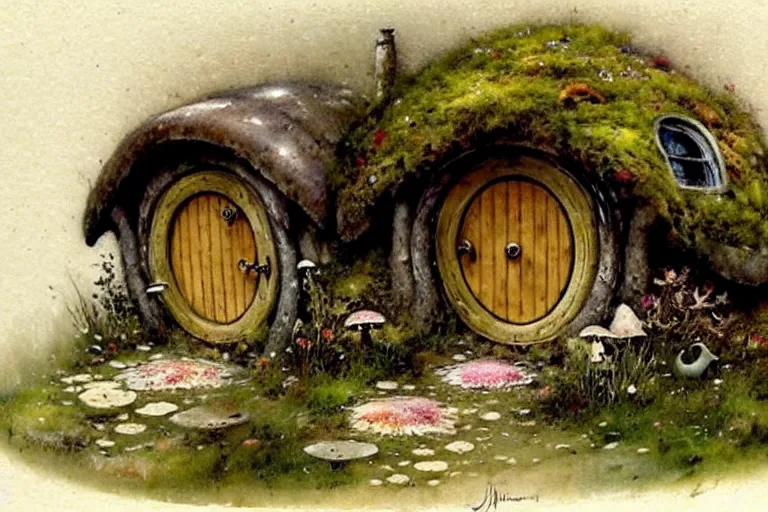 Image similar to (((((1950s flower moss and mushroom covered hobbit house . muted colors.))))) by Jean-Baptiste Monge !!!!!!!!!!!!!!!!!!!!!!!!!!!