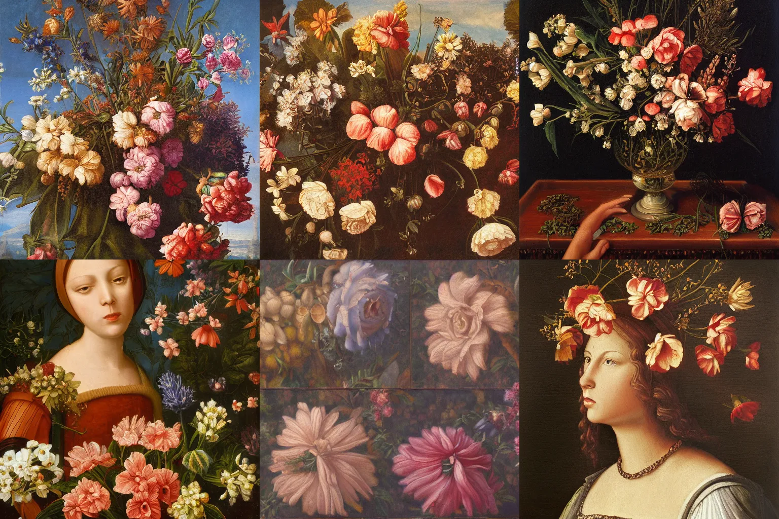 Prompt: renaissance flower oil painting gigapixel scan