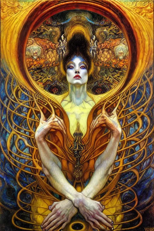 Image similar to Divine Chaos Engine by Karol Bak, Jean Delville, William Blake, Gustav Klimt, and Vincent Van Gogh, symbolist, visionary