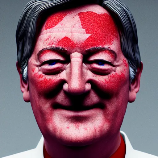 Image similar to Stephen Fry in a fancy kimono, unreal engine octane, red and white, portrait, glitter, depth of field, 8k, hyper detailed