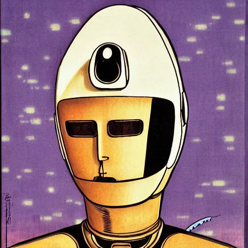 Image similar to robot with flying saucer head by hirohiko araki