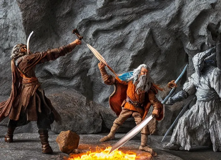 Image similar to A diorama of Gandalf fighting the balrog, tilt shift, detailed