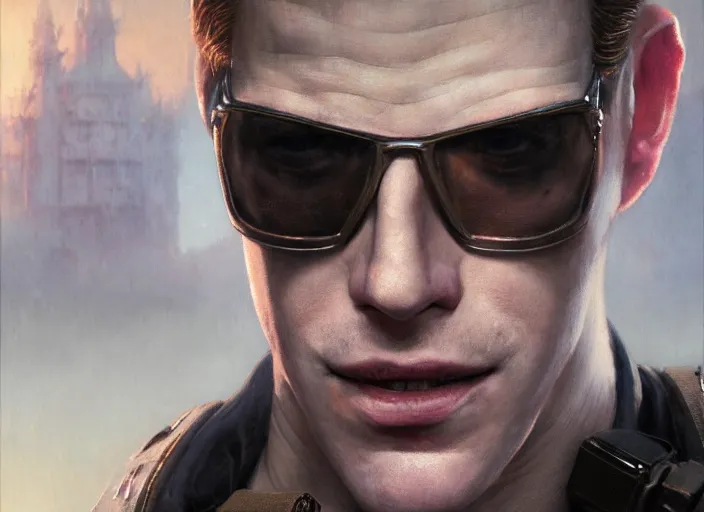 Image similar to highly detailed portrait of anthony starr as albert wesker, in resident evil, stephen bliss, 8 k, unreal engine, fantasy art by greg rutkowski, loish, rhads, ferdinand knab, makoto shinkai and lois van baarle, ilya kuvshinov, rossdraws, tom bagshaw, global illumination, radiant light, detailed and intricate environment