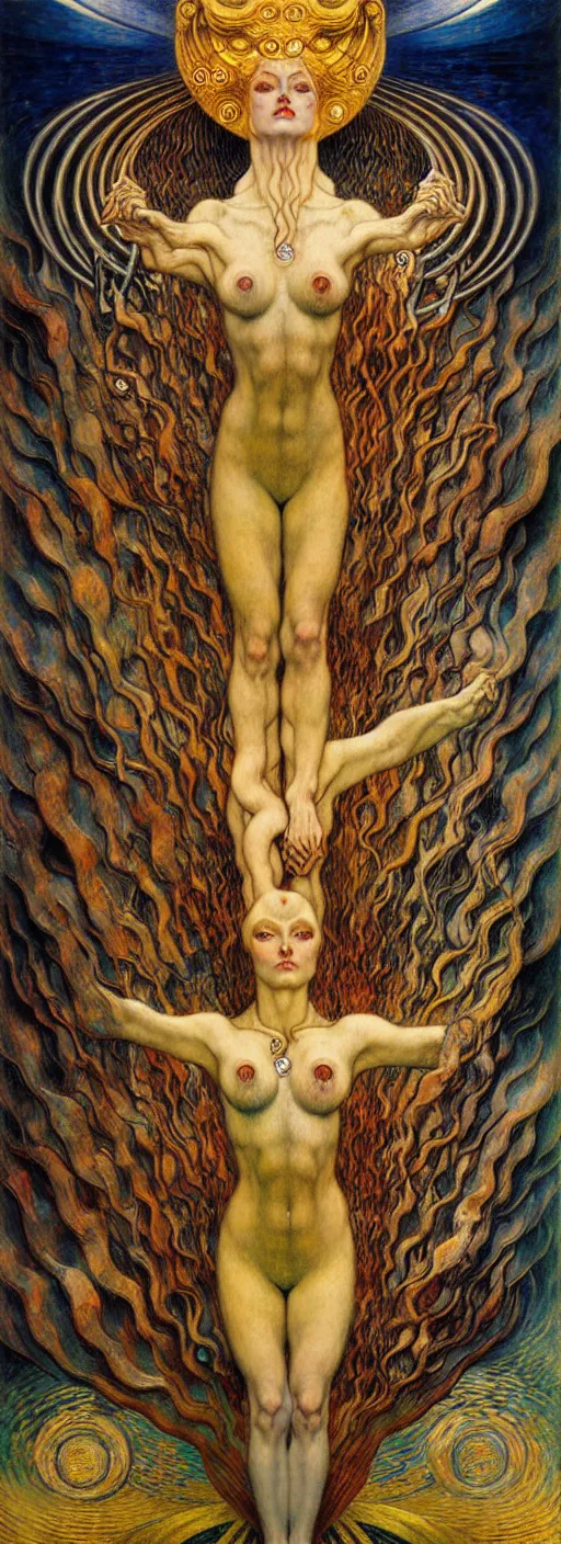 Image similar to Divine Chaos Engine by Karol Bak, Jean Delville, William Blake, Gustav Klimt, and Vincent Van Gogh, symbolist, visionary