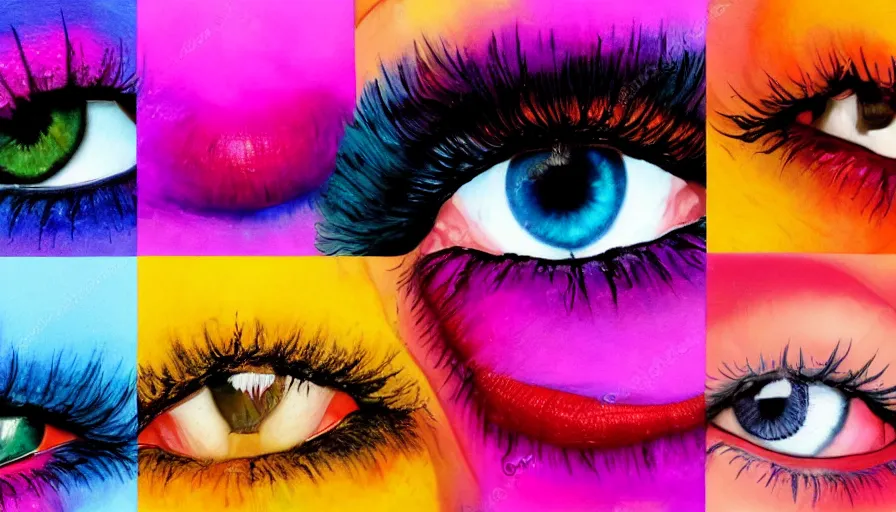 Image similar to beautiful eyes and lips with a colorful background