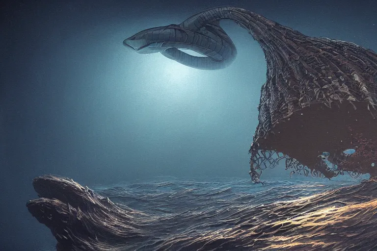 Prompt: dark underwater alien ocean, high resolution, 4 k, cgsociety, moebius, giger