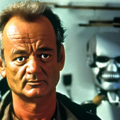 Image similar to bill murray starring as the terminator, movie still, 8 k