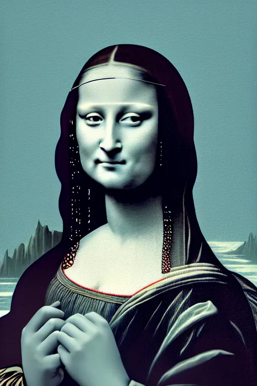 Image similar to beautiful portrait of a woman, negative no not mona lisa pose, beautiful woman, symmetry, perspective, portrait, by banksy 8 k