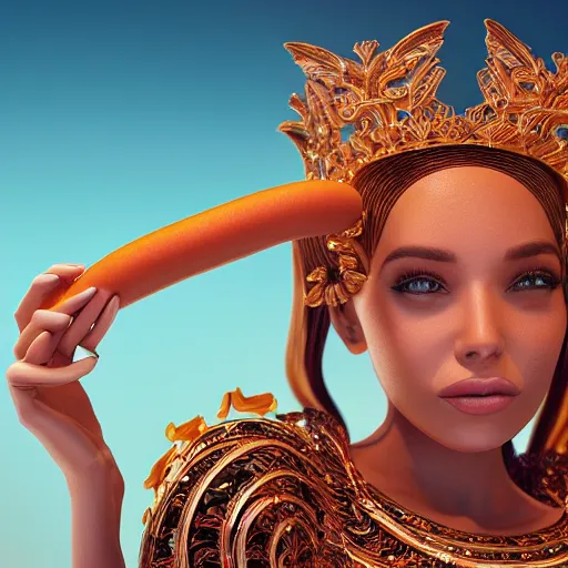 Image similar to the hot dog queen, 4 k, intricate detailed, jaw dropping, gorgeous, surreal, octane render