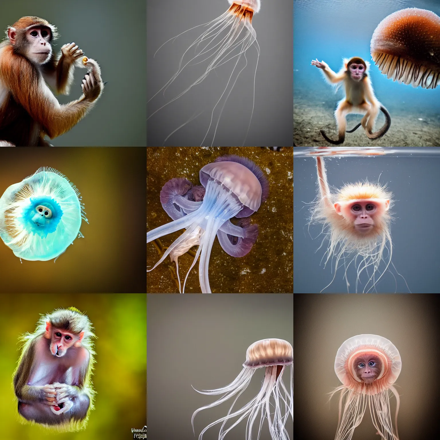 Prompt: a jellyfish-monkey, wildlife photography
