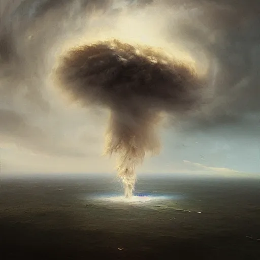 Image similar to levitating island in the sky caught in a hurricane, oil painting, by greg rutkowski