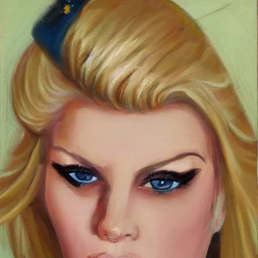 Prompt: portrait of a blonde femme fatale by Glen Orbik, - H 896