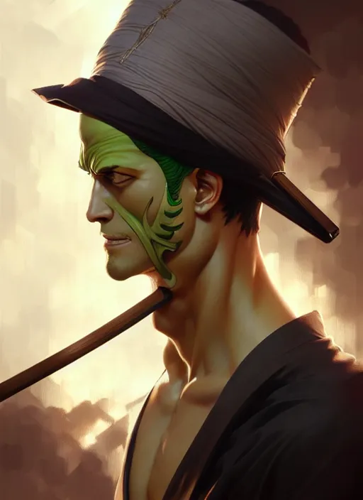 Image similar to ultra realistic illustration, handsome zoro. intricate, elegant, highly detailed, digital painting, artstation, concept art, smooth, sharp focus, illustration, art by artgerm and greg rutkowski and alphonse mucha and wlop