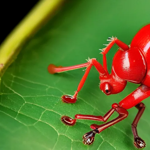 Prompt: giraffe weevil, madagascar, insect, red elytra, macro photography, high quality, 8 k