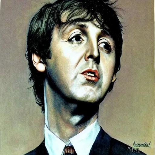 Image similar to portrait of Paul McCartney (1965), by Norman Rockwell