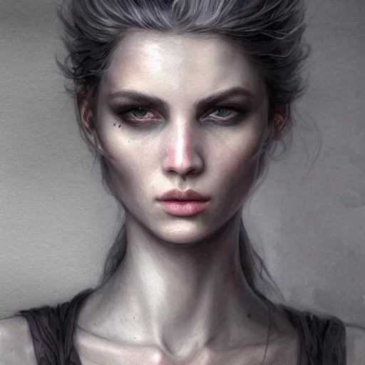 Prompt: nightstalker character portrait, lean face, cinematic lighting, glowing grey eyes, hyper - detailed, 4 k, high resolution, in the style of charlie bowater, tom bagshaw, single face, symmetrical, headshot photograph, insanely detailed and intricate, beautiful, elegant, watercolor, cinematic, portrait, raphaelite, headroom, pierre - auguste renoir