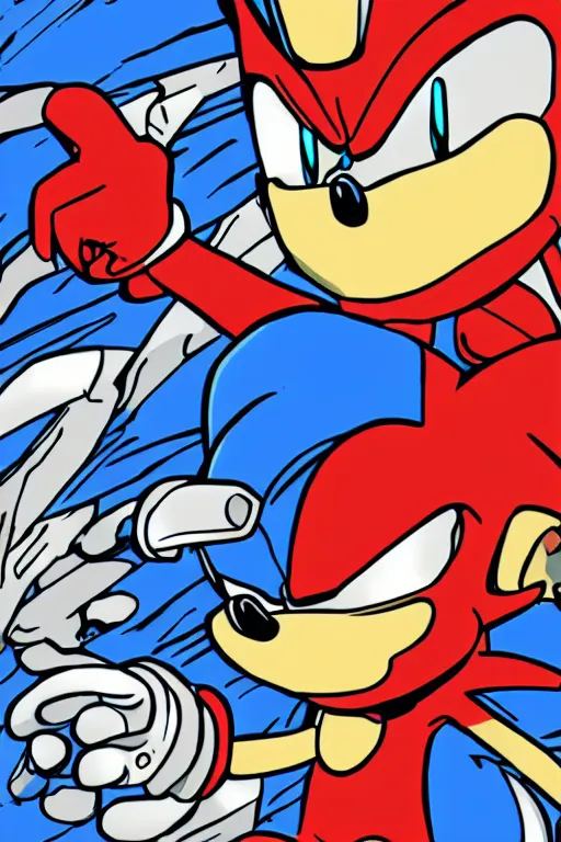 Image similar to an illustration of sonic the hedgehog as ironman