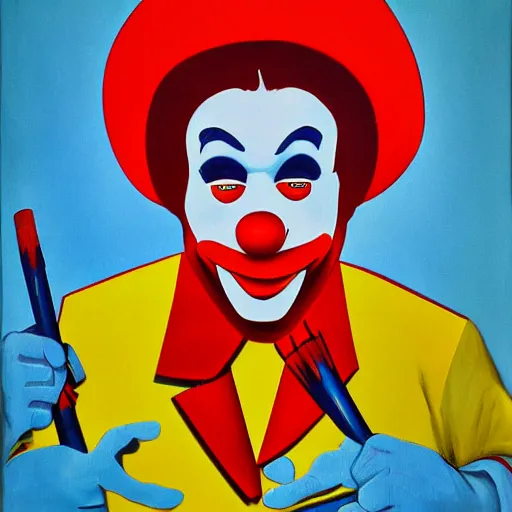 Image similar to communist clown painting, soviet propaganda, vivid colors, poster art style, detailed image