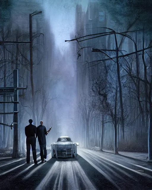 Image similar to concept illustration from the'0 0 s supernatural thriller'road gospel ', a high quality high detail digital matte painting by david mattingly and samuel araya and tim jacobus and michael whelan, hd 4 k 8 k, realistic details, photorealistic lighting, modern speculative horror aesthetic, composition and scene layout inspired by gregory crewdson and brendon burton.