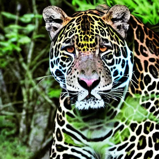 Image similar to a neon jaguar in the jungle