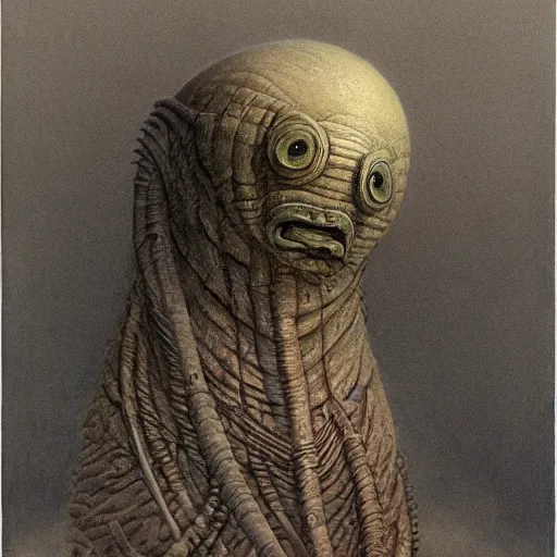 Image similar to sandworm with the face of Joe Biden, by Beksinski