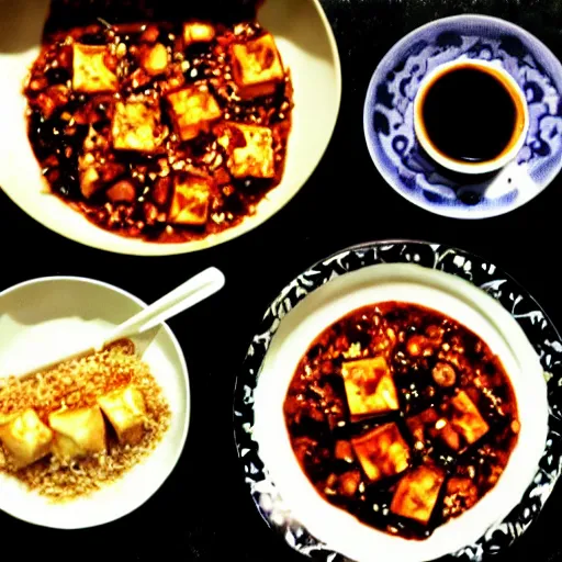 Prompt: mapo tofu cartoon, anime food, studio ghibli food