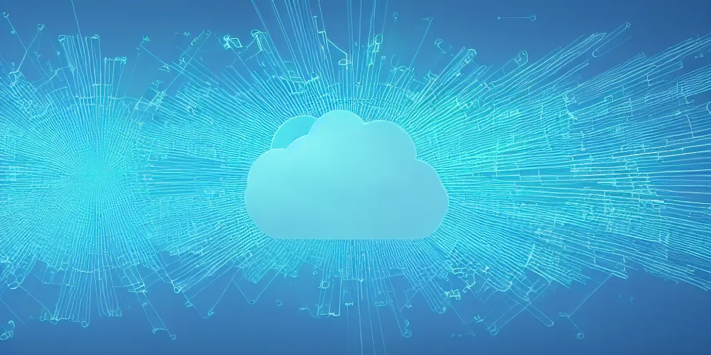 Prompt: Servers connected to a cloud, nodes, network pattern at the background. Minimalistic design, contemporary design, abstract design, parallax. Blue, cyan and orange palette. Vivid, 8K, Epic, Masterpiece