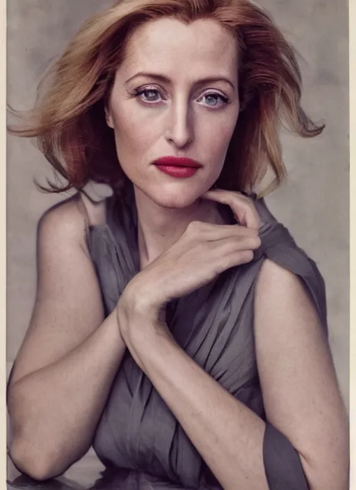 Prompt: a portrait of gillian anderson by mario testino, head shot, award winning, cover of vogue 1 9 1 0, 1 9 1 0, 1 9 1 0 s style, 1 9 1 0 s hairstyle, sony a 7 r