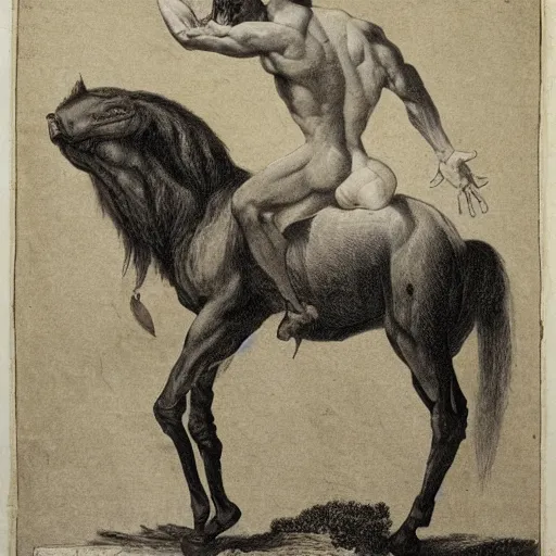 Image similar to Centaur with the body of a man and the head of a horse