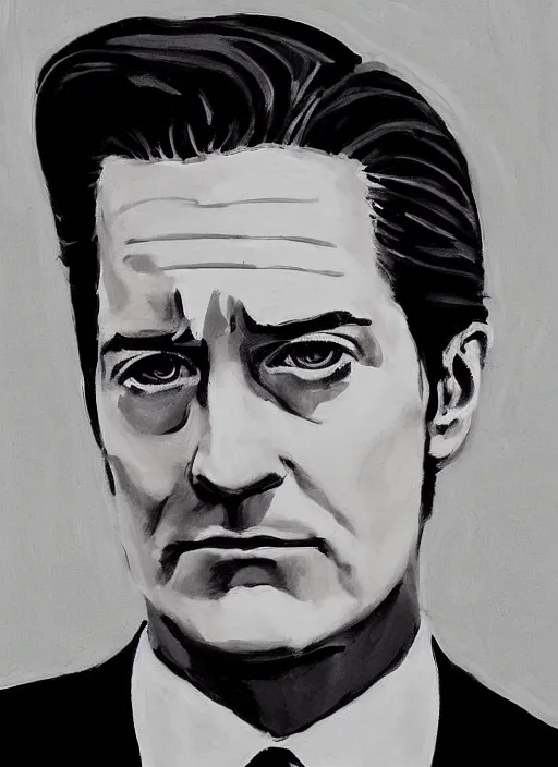 Prompt: portrait of kyle maclachlan as dale cooper by helene delmaire