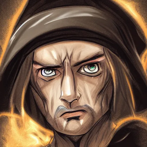 Prompt: a dark mage with a menacing look on his face, digital art