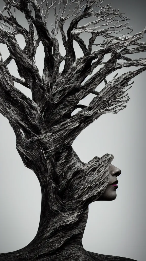 Image similar to tree by ingrid baars, octane render, 4 k, 8 k, sharp, very very stunning, twisted, vanishing, transparent, ethereal, mystical