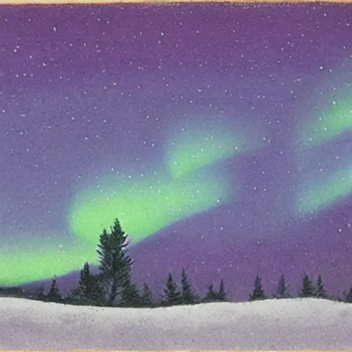 Prompt: northern lights in the art style of Theodor Kittelsen