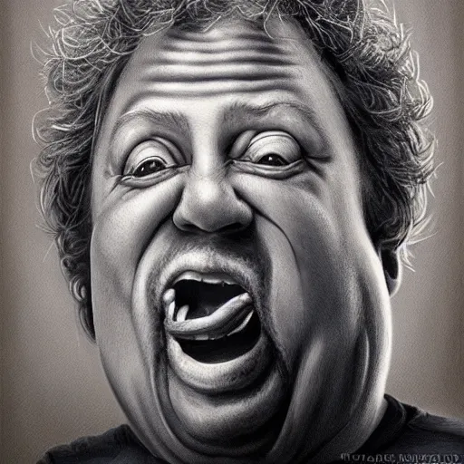 Prompt: Caricature portraits done of Gene Ween singing live on stage, realistic, hyperrealistic, very realistic, highly detailed, very detailed, extremely detailed, detailed, oil painting, digital art, trending on artstation