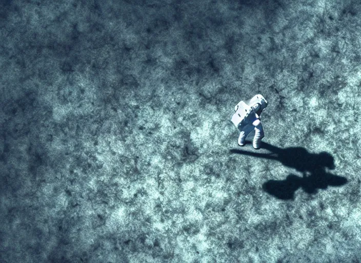 Prompt: astronaut underwater putting a flag in the sand of the bottom of the ocean. a submarine is visible in the distance. dark, concept art, cinematic, dramatic, atmospheric, 8 k, trending on artstation, low visibility, fog, ocean floor, christopher nolan, interstellar