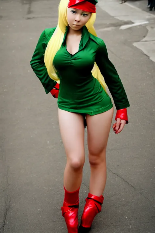 Image similar to cosplaying as cammy from street fighter, professional photo, trending on deviantart