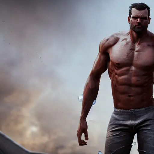 Prompt: John Scott Cothill with buff body, realistic artstyle, wide shot, dramatic lighting, octane render, hyperrealistic, high quality, highly detailed, HD, beautiful, cinematic, 8k, unreal engine, facial accuracy, symmetrical