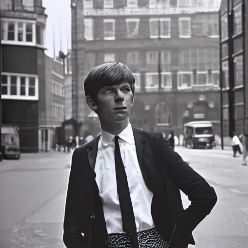 Image similar to kodachrome photograph of a stylish young man in 1 9 6 7 london