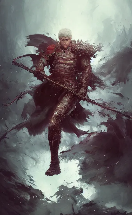 Image similar to full body shot Guts Berserk fan art, digital 2d, extremely detailed, made by wlop, maxwell boas, Naranbaatar Ganbold, Raymond Swanland and Ruan Jia. Masterpiece. Repin. Greg Rutkowski