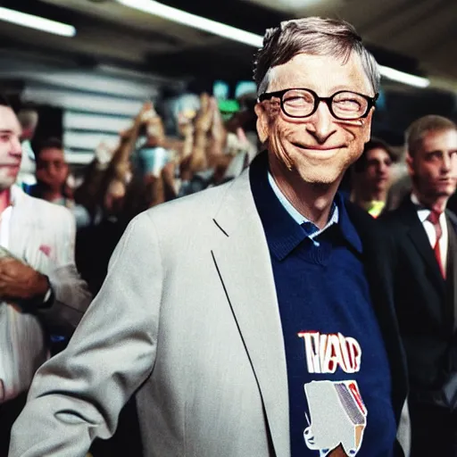 Image similar to bill gates wearing the latest hip hop fashion, award winning photography