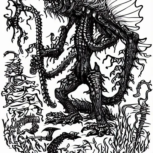 Prompt: beware the jabberwock, my son! the jaws that bite, the claws that catch! | by lewis carroll and hp lovecraft with doctor seuss and hr giger | smurf gummy bears gummie worms